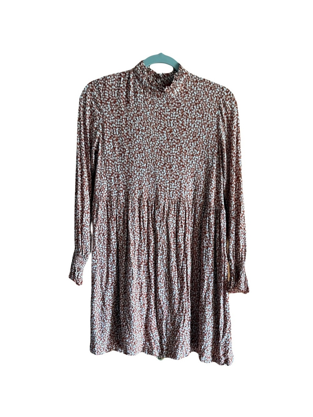 SAAJ Paris Floral rust/white Long-Sleeve High-Neck Women’s Dress (size 34=0-2)XS